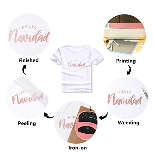 Image of RENLITONG Soft Metal Heat Transfer Vinyl, 12 inch x 5ft Rose Golden HTV Vinyl Soft Stretchy Metallic Glossy Iron on Vinyl, Premium PU Material HTV Roll, Easy Cut & Weed for DIY Heat Vinyl Designs