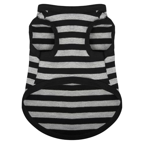 Image of Paiaite Dog Striped Shirt Happy Color Cotton Sleeveless Puppy Shirts Breathable Pet Apparel Tank Top Colorful Puppy Sweatshirt Clothes for Small Medium Dogs Grey XL