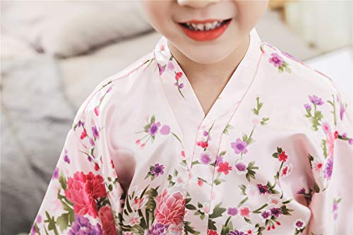 Cherry Blossoms Floral Kimono Robe Silk Bridal Party Robes Nightgown for Girls Housecoat4