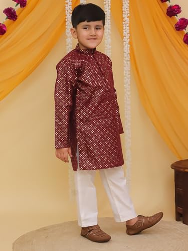 Image of AJ DEZINES Boys Cotton Full Sleeve Printed Kurta Pajama Set for Kids - Ethnic wear | Special Occasion & Traditional Outfit |Boys Kurta Pyjama Set - Regular Fit
