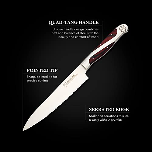 Hammer Stahl Serrated Utility Knife | German Forged High Carbon Steel Serrated Sandwich Knife | Petty Kitchen Knife With Ergonomic Quad-Tang Pakkawood Handle & Gift Box thumb #5