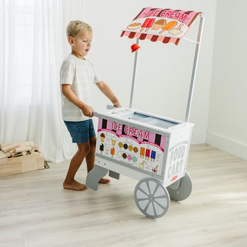 Melissa & Doug Snacks & Sweets Food Cart with Play Food, Wooden Toys & Kids Play Kitchen Accessories, Preschool Learning Toys for Girls & Boys 3+