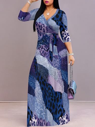 Image of PinkPatty Plus Size Dresses for Curvy Women V Neck Flowy Long Sleeves Wrap Maxi Dress Travel Vacation Outfits