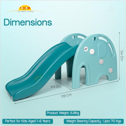 Image of Toyzone Happy Jumbo Slide (Blue) for Kids|Baby Play Slide | Indoor & Outdoor Kids Slider | Easy Assembly | Safe Rounded Design | BIS Certified | Made in India | Kids Slide for 1-6 Years, Upto 70 kgs