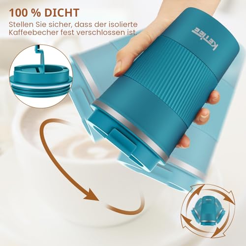 KETIEE Kaffeebecher to go,380ml Thermobecher Kaffee-to-go,Kaffeebecher Thermo,Doppelwandig Reisebecher Travel Mug,Vakuum Isolierbecher mit auslaufsicherem Deckel für Kaffee und Tee,Blau 3