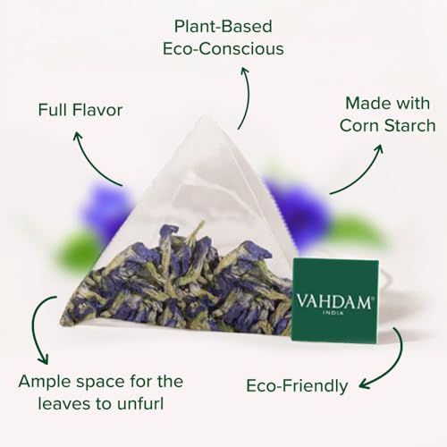 VAHDAM, Butterfly Pea Flower Infusion Bags (40 Count – Plant-Based Biodegradable Pyramid Bags) | Premium, Delicate & Earthy | Vacuum Sealed After Harvest