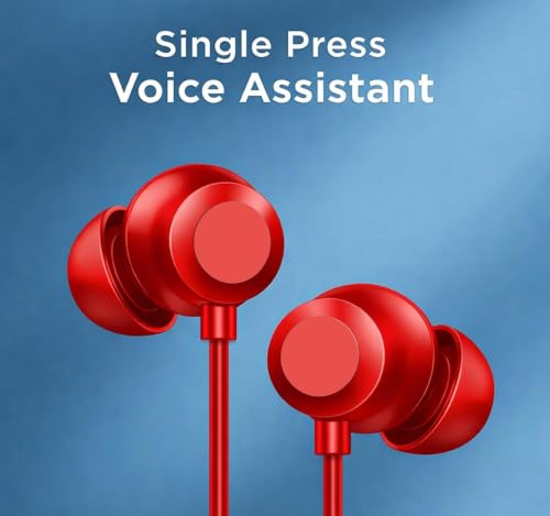 Image of Original Neckband for OnePlus Z3 Earbuds with Quick Charging Soft Silicone Band and Bass Boost Audio (Red)