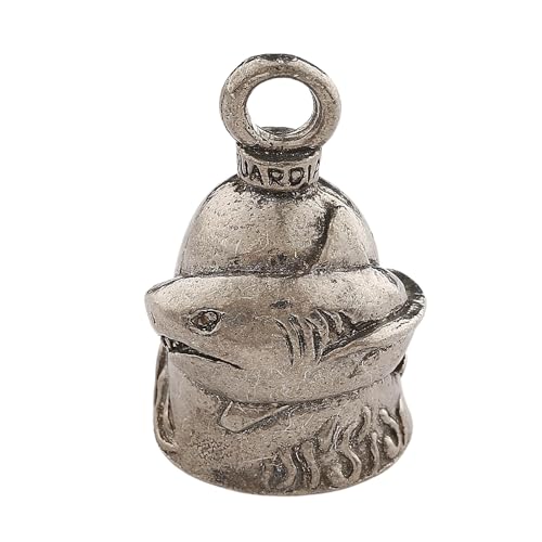 Image of Guardian Bell Shark Good Luck Bell w /Keyring & Black Velvet Gift Bag | Motorcycle Bell | Lead-Free Pewter | Good Luck Gift to Friends & Family | Bike Bell | Made in USA