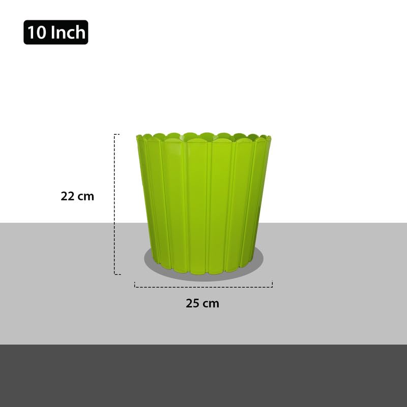 Image of GARDENS NEED 10 Inches Thai Round Flower Pot | Set of 2 | Lemon Green | Plastic Planter Pots for Indoor & Outdoor Home, Office & Balcony Decoration