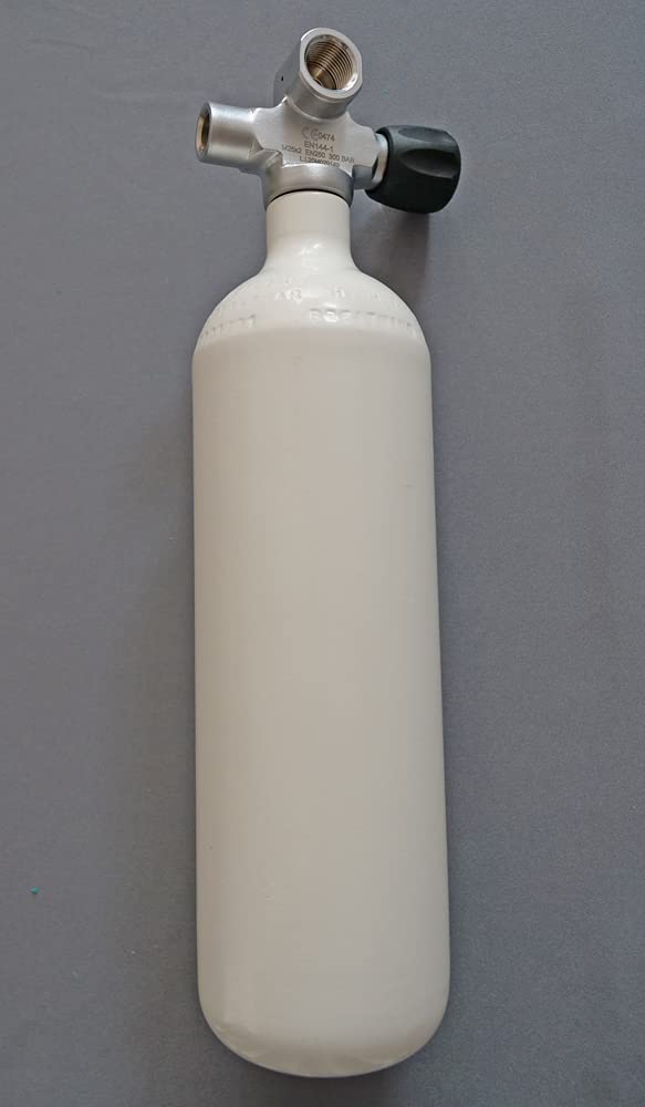Flacone sommergibile, 2 litri, 300 bar, completo di valvola, filettatura collo bottiglia M25 x 2 mm