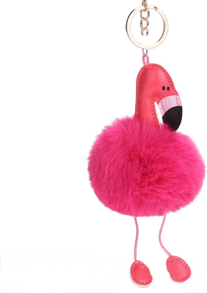 Mioaoa Rose Red Flamingo Pom Pom Keyring,Soft Fur Fluffy Keyring,Pom Pom, Balls Balls Cellphone Charm Bag Pendant