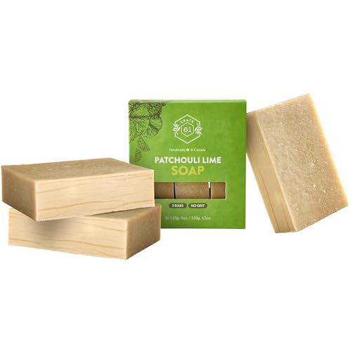 Crate 61 Handmade in Canada Plant Based Cold Process Natural Bar Soap For Face And Body With Premium Essential Oils For Men And Women 3 Pack (Patchouli Lime)