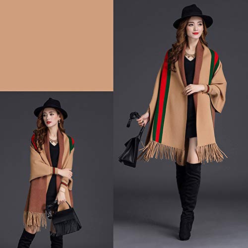 LIULIFE Tassel Shawl Spring Autumn Women's Cloak Scarf Dual-use Cardigan with Sleeves Cape Poncho,Brown-OneSize2