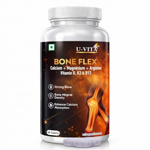 Image of U-VITA Bone Flex Calcium Supplement for Men & Women | Supports Strong Bones & Joints | 60 Veg Tablets | Formulated in the UK