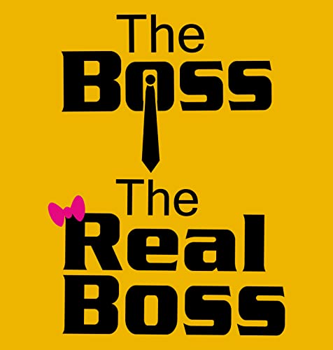 Image of Hangout Hub Hangout-Hub024$P Couple Tshirts for Couples | Printed The Boss The Real Boss T-Shirts | Men's and Women's Round Neck T-Shirt (Pack of 2, Cotton, Half Sleeves)