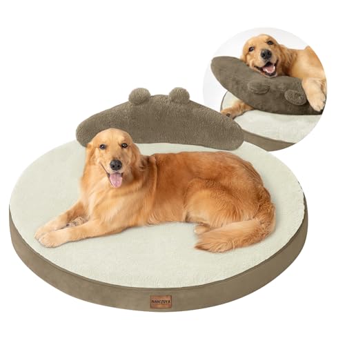 Large Dog Bed Orthopedic Dog Beds for Extra Large Dogs with Washable Removable Cover Waterproof Pet Beds with Pillow-Beige and Light Coffee