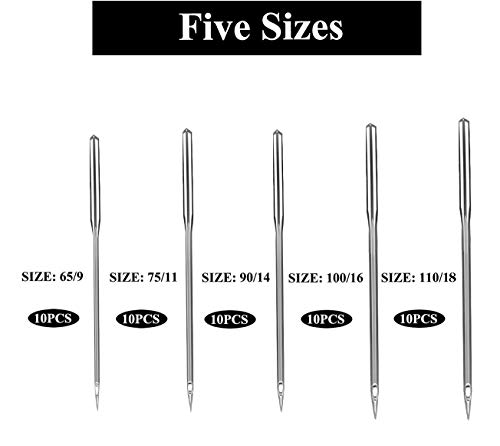 PECULA Sewing Machine Needles, 50 Count, Universal Regular Point for Singer, Brother, Janome, Varmax, Sizes HAX1 65/9, 75/11, 90/14, 100/16, 110/18 - Thumbnail 2