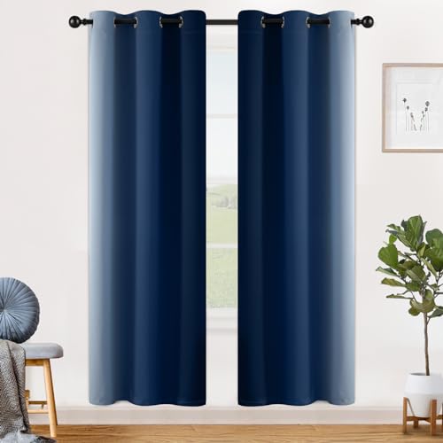 Image of SimpleHome Ombre Blue to Grey White Curtains for Living Room 42Wx72L | Room Darkening Curtains for Bedroom,Gradient Light Blocking Curtain,Thermal Insulated Grommet Window Drapes,2 Panels,72 Inch