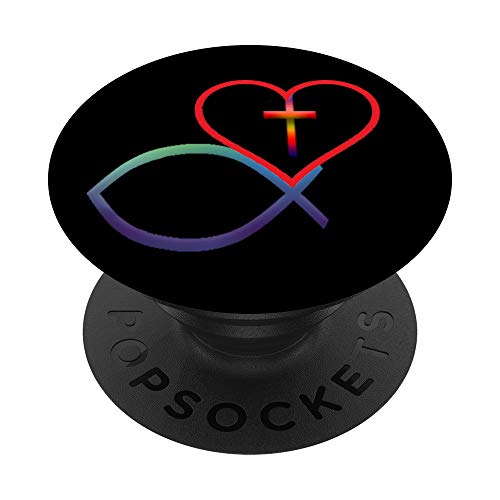 Christian jesus fish heart and rainbow cross on black popsockets …
