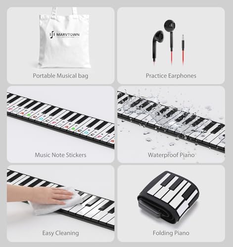 MARVTOWN 49Key Roll Up Digital Piano Keyboard, Portable Electronic Piano with speaker, 8 Tones, 6 Demo Songs, Rechargeable Flexible Electric Piano keyboard for Beginners and Practice(Black&White) - Les Beatles, Paul McCartney, John Lennon, RIngo Starr, George Harrison MARVTOWN 49Key Roll Up Digital Piano Keyboard, Portable Electronic Piano with speaker, 8 Tones, 6 Demo Songs, Rechargeable Flexible Electric Piano keyboard for Beginners and Practice(Black&White) – Image 8