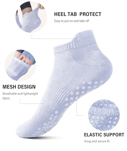 Image of DIBAOLONG Pilates Socks with Grips for Women Yoga Socks Non Slip Barre Hospital Socks 6-Pairs Grippy Ankle Socks
