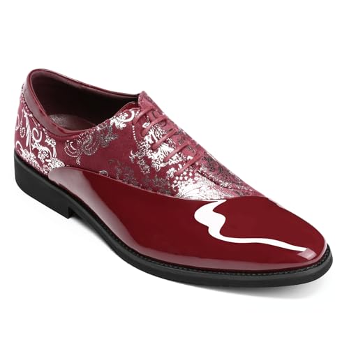 AUSTIN MILL Mens Classic Formal Oxford Lace-up Patent Velvet Shoe for Men Wedding Suit Tuxedo Dress Shoes Red