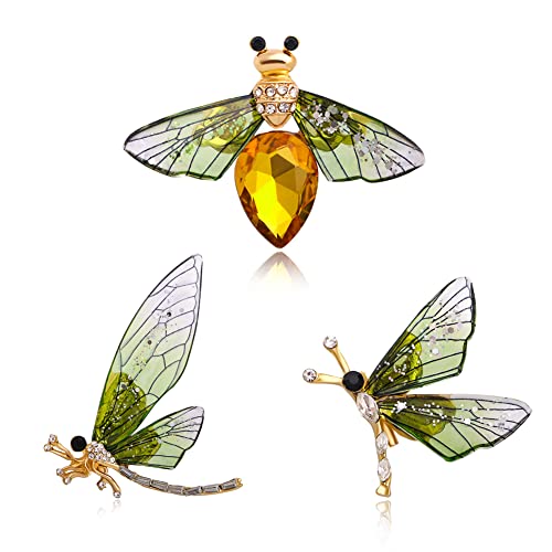 Image of Set of 3 Insect Themed Woman Man Brooch Pin,Crystal Rhinestones Bee Butterfly Dragonfly Brooch Pin Breastpin Jewelry Accessories for Clothes Suit Collar Dress Scarf Decoration Gift
