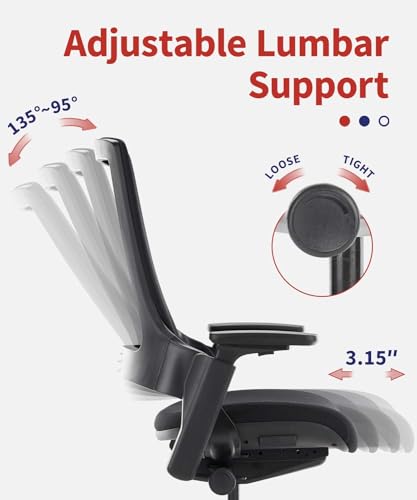 Image of CLATINA Ergonomic High Swivel Executive Chair Fabric Mesh Office Tables Chair with Adjustable Height Head 3D Arm Rest Lumbar Support and Upholstered Back for Home Office Conference Black
