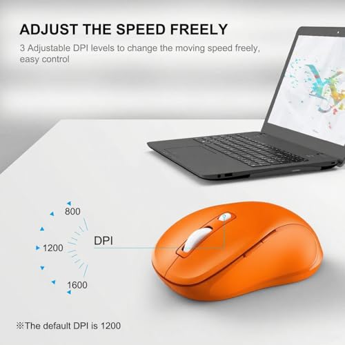Image of WisFox 2.4G Wireless Mouse for Laptop, Ergonomic Computer Mouse with USB Receiver and Type-C Adapter, 3 Adjustable Levels DPI, 6 Button Cordless Wireless Mice (Orange)
