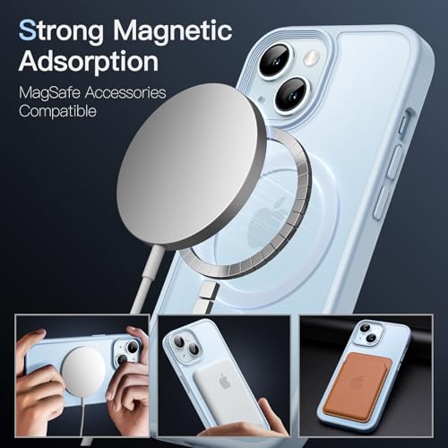 Image of JETech Magnetic Cover Case for iPhone 15 6.1-Inch Compatible with MagSafe, Translucent Matte Back Slim Shockproof Phone Cover (Blue Back) | Compatible with MagSafe, Translucent Matte Back, Slim Shockproof Protection