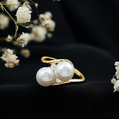 Real Handpicked Cultured Pearl 2 Stone Engagement Ring, AAA Quality, Certified Pearl Diamond Bypass Ring3