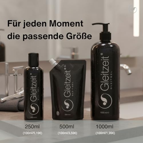 Gleitzeit® Gleitgel Wasserbasis Männer sensitiv 250ml – Gleitmittel hautfreundlich, geruchslos, nicht klebrig - Farb- sowie Duftstofffrei – unterstützt natürliche Gleitfähigkeit – Intimgel