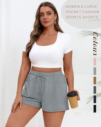 Neer 3 Pack Women's Plus Size Sweat Shorts Lounge Athletic Drawstring High Waisted Trendy Summer Shorts with Pockets2