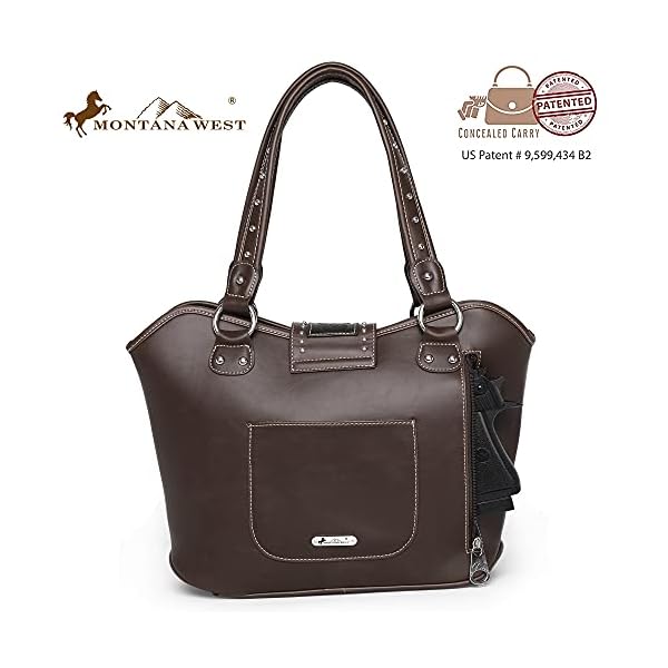 Montana-West-Womens-Western-Handbag-Leather-Shoulder-Bag-Tooled-Concealed-Carry-Purse-with-Detachable-Holster Montana West Western Handbag Tooled Shoulder Bag Leather Tote Bag with Detachable Holster for Women WRLH-8005CF