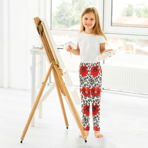 ALAZA Girls' Leggings Children's Yoga Pants Skinny Printed Dance Red Poppy Leopard Cheetah Comfortable 4T4