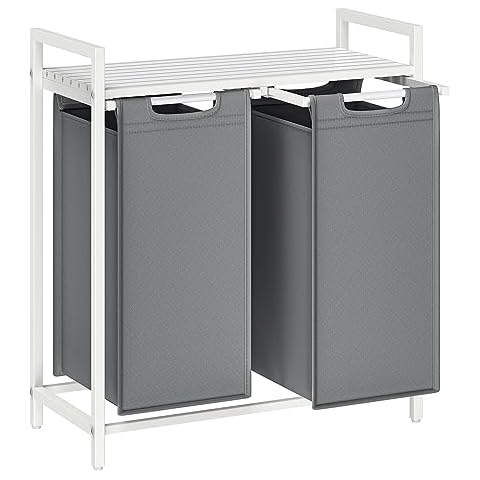 VASAGLE 2-Compartment Laundry Basket with Shelf Cover
