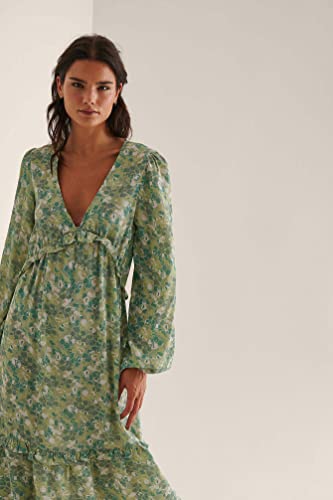 NA-KD Women's Balloon Sleeve Midi Frill Casual Dress, Green Flower, 10 UK - Image 3