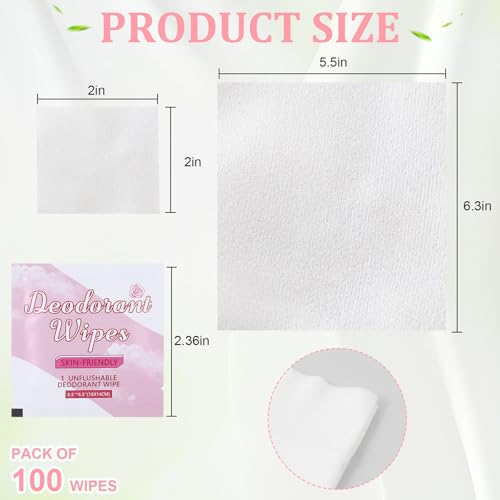 Image of 100Pcs Travel Deodorant Wipes, Travel Size Mini Deodorant Wipes Bulk for Homeless, Individually Wrapped Body Cleaning Supplies for Women Wet Armpit for Body Cleaning Rose