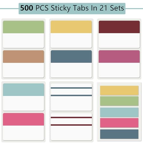 Image of ELII 500 PCS Sticky Tabs 2 Inch Index Tabs, Colored Page Markers | Repositionable Tags,Reading Tabs,Self Adhesive,Tape Flags for Books, Binders, Notebook and File Folders,Smooth Writing