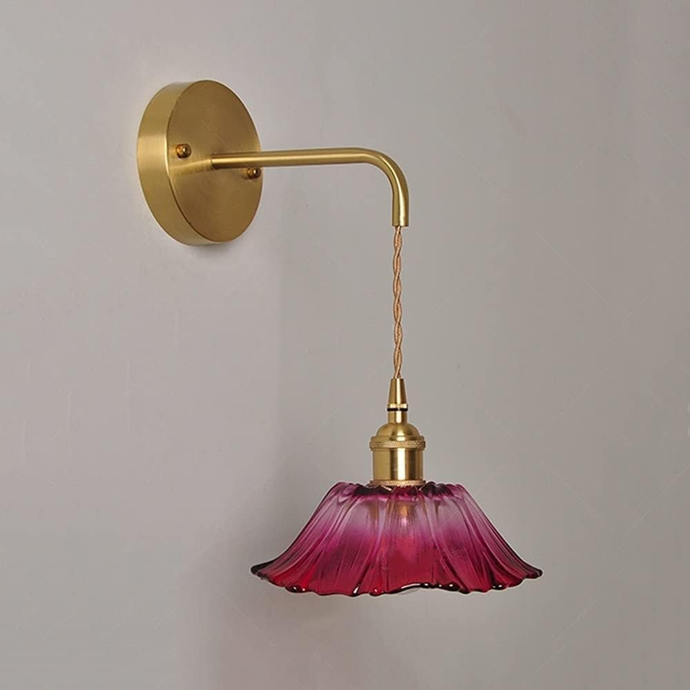 VDOQTLJT Wall Sconces Vintage Clear Glass Flower Light Purple Farmhouse ng Fixture Gold Copper Mounted Adjuable Hanging Lamp Modern Room Bedside I(Purplepink,Hanging)