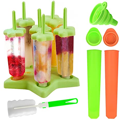 Molde para Helados, Fyvadio Moldes Paletas Reutilizables 6 moldes para Hielo, moldes de silicona para helados de 2 unidades, Silicona Moldes Palos Caseros para Bebé, Niño y Adultos Cover