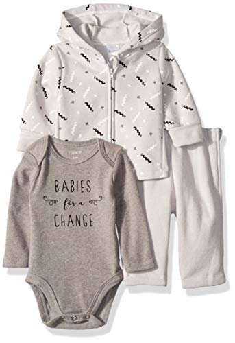 Hanes unisex baby Ultimate Zippin Fleece Zip Pant With Bodysuit and Fleece Hoodie Layette Set, Grey Fun, 6-12 Months US
