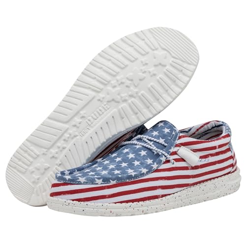 Image of HEYDUDE Men's Wally Patriotic Slip On Shoe | Lightweight Canvas Loafers with No Tie Laces