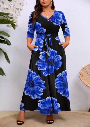 Image of Runwind Plus Size Maxi Dress for Curvy Women Flowy Wrap with Pockets