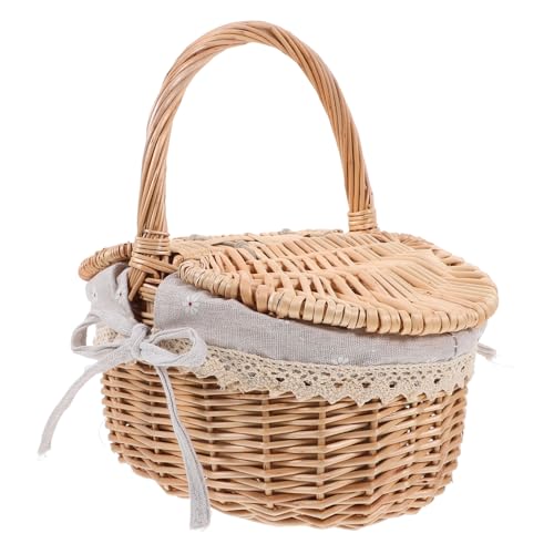 Levemolo Picnic Basket Table 26x18x15cm Woven Storage Handwoven Lid Versatile for Occasion