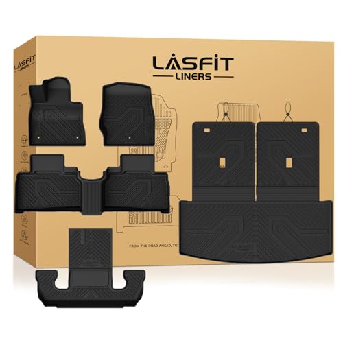 LASFIT Floor Mats & Cargo Liner with Backrest Mat for Ford Explorer 2022-2025 2026 6 Passenger Custom Fit All Weather Protector TPE Easy Clean Floor Liners Car Mats for Explorer Accessories Black