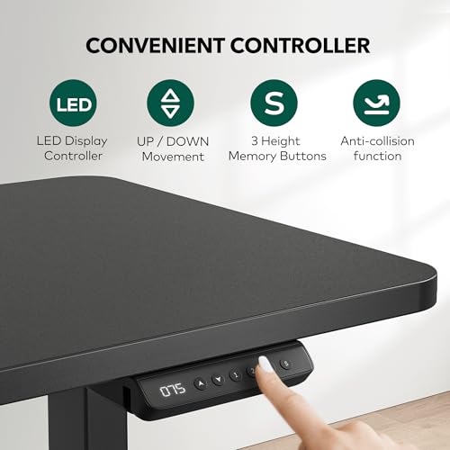 Image of BANTI L-Shaped Standing Desk - 75 x 63 Inch Adjustable Corner Standing Desk with Charging Station - L Shape Sit Stand Table with Memory Controller, Splice Board for Home Office, Black