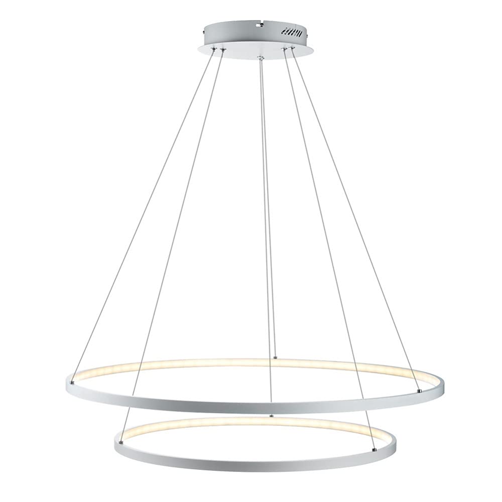 Ring Circle LED Pendant Light, Modern Metal Acrylic Chandelier Height Adjustable Hanging Lamp For Living Room, Bedroom, Dining Table,White+Cool White-40＋60cm 63W