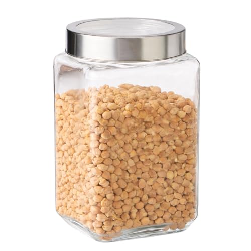 Image of CROCO JAR Square Glass Storage Containers | Transparent Kitchen Jars with Airtight Steel Lid | Spice, Pickle, Dry Fruit, Snack, Coffee, Sugar & Pantry Storage Containers (2200 ML| PACK OF 1)