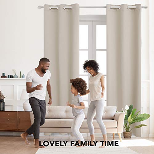 Image of Deconovo Solid Thermal Insulated Grommet Blackout 5.2 Feet Long, Semi Sheer Curtains /Drapes For Bedroom And Living Room 42W X 63L Inch Light Light Beige 2 Drapes